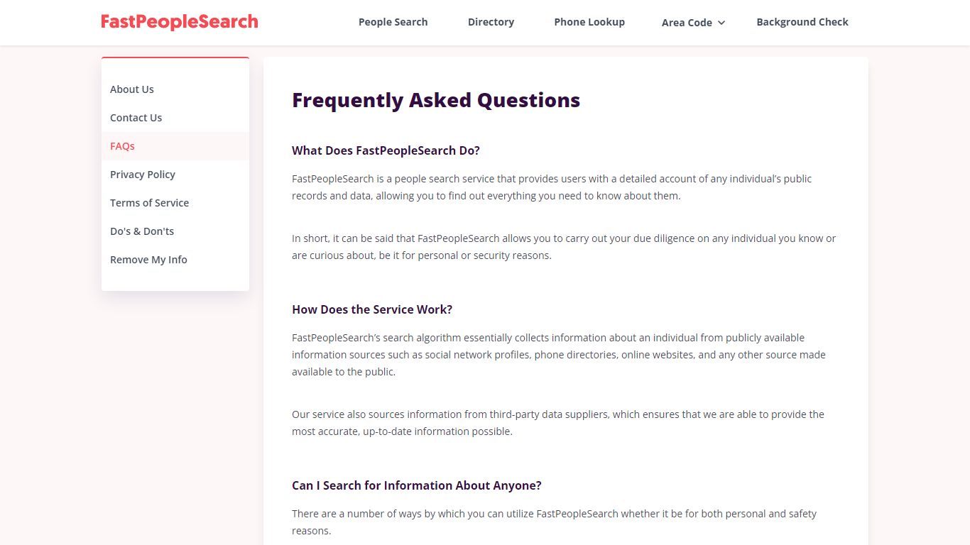Frequently Asked Questions | FastPeopleSearch